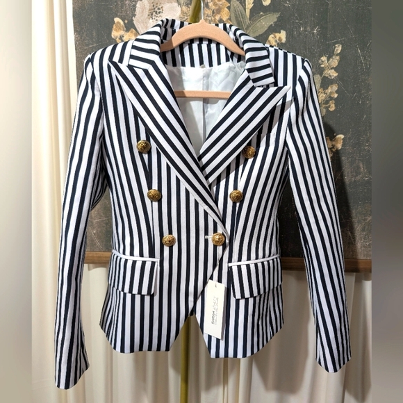 Sarah Ashley Pinstripe Cotton Blend Blazer Size Small New With Tags - Picture 1 of 8